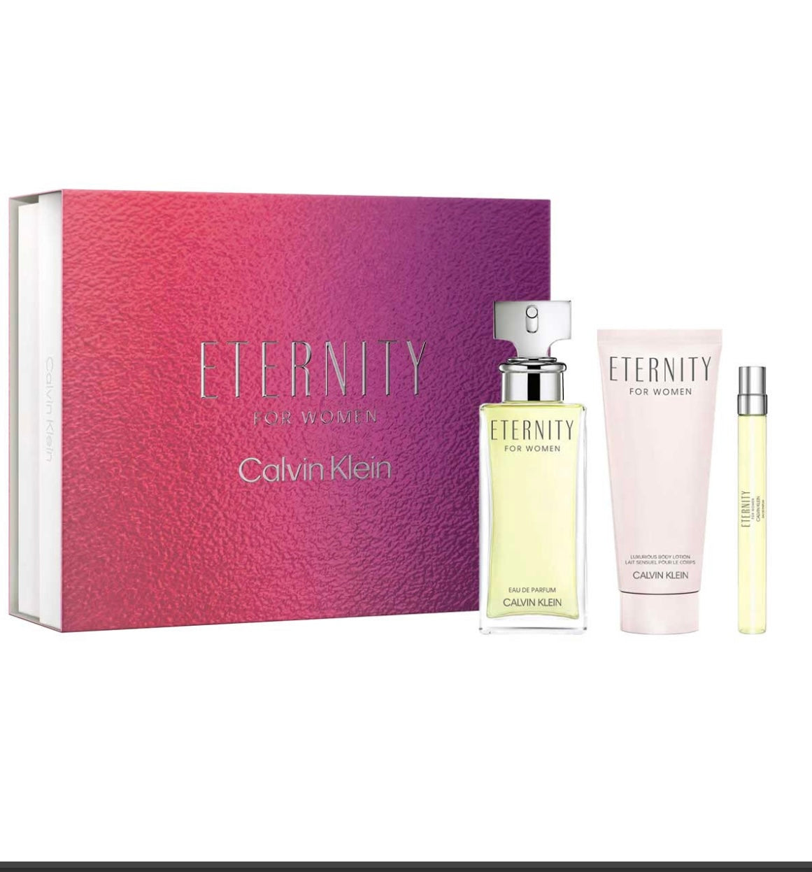 CALVIN KLEIN                            Eternity Estuche 3 Piezas Dama EDP 100ml + Body Lotion 100ml + Miniatura 10ml
