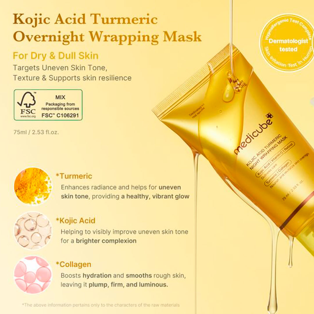MEDICUBE KOJIC ACID TURMERIC NIGHT WRAPPING MASK ( 75ML)